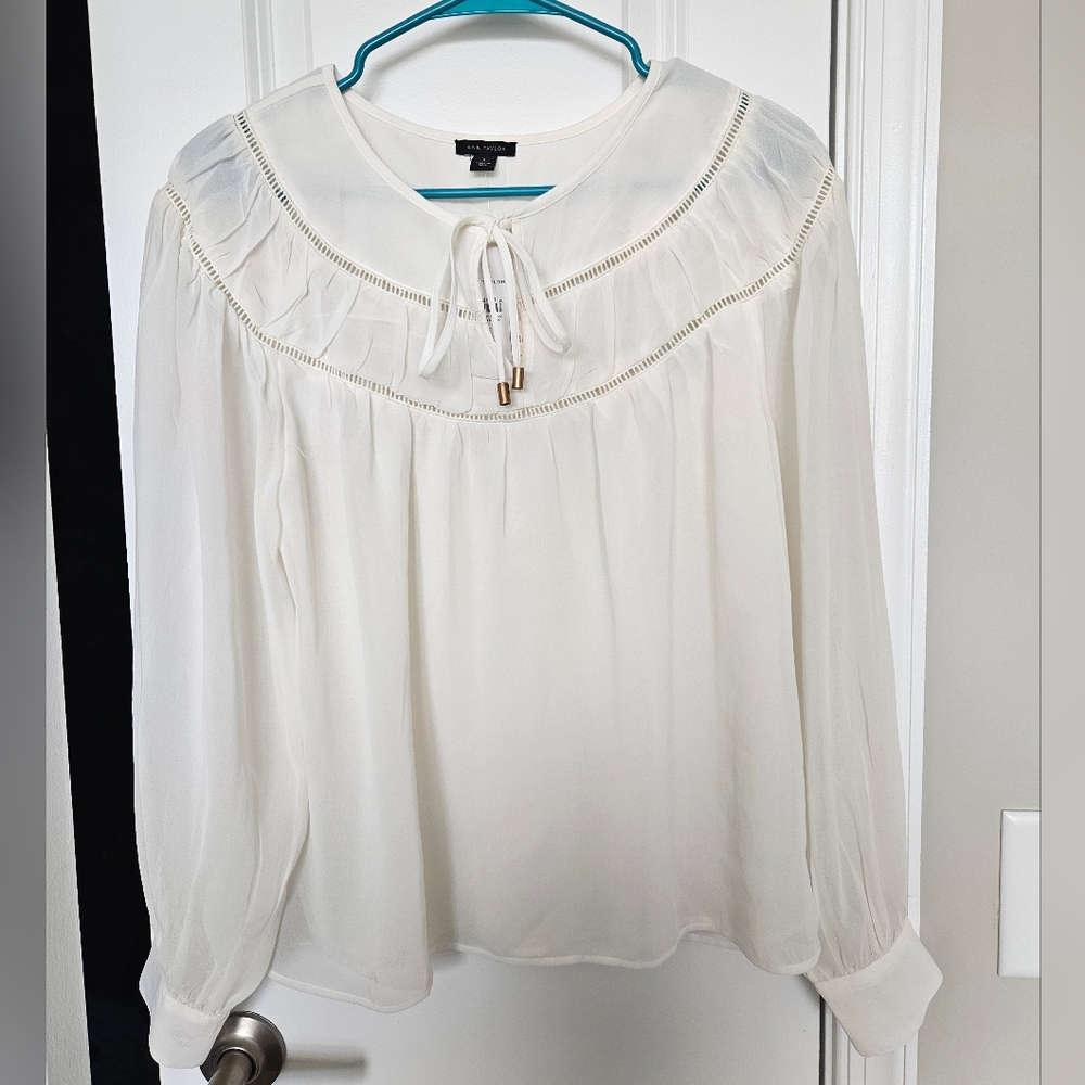 Ann Taylor Cream Blouse with Tie Detail